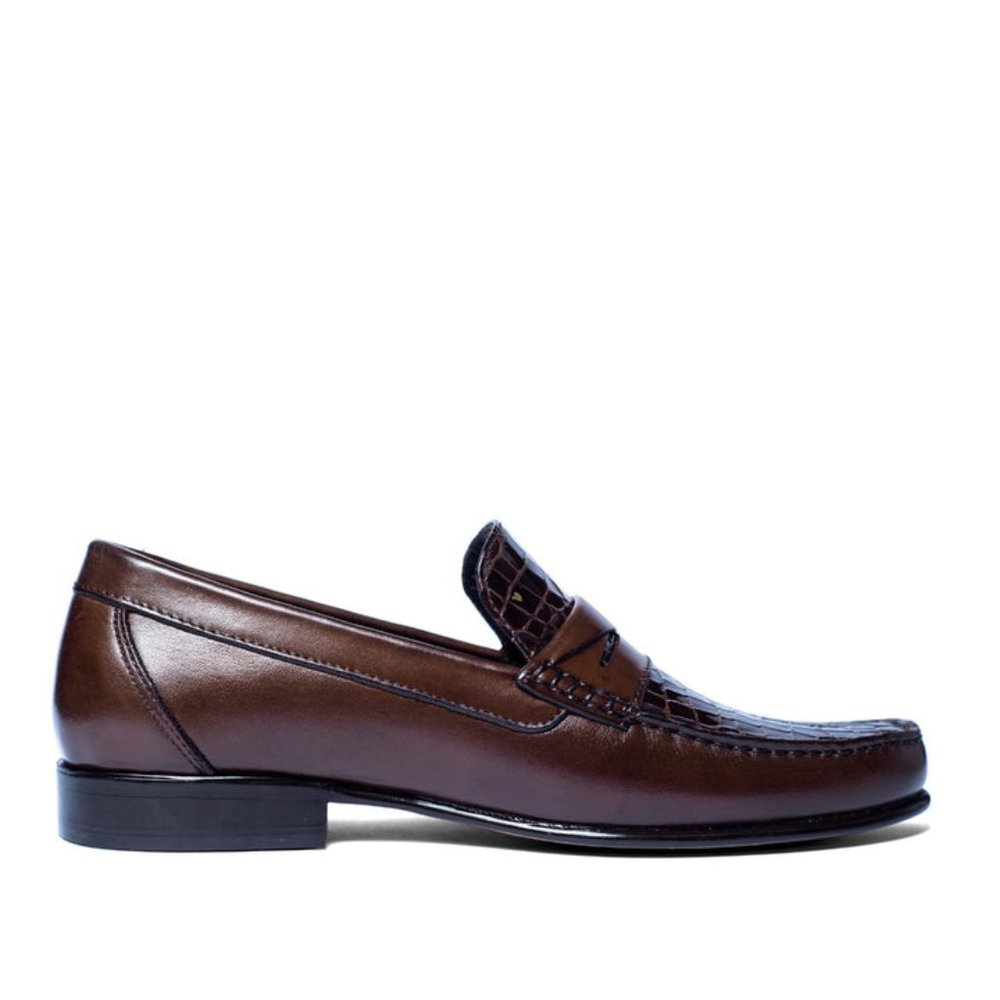 Bashwood Handmade Brown Leather Croc. Style Upper Loafers